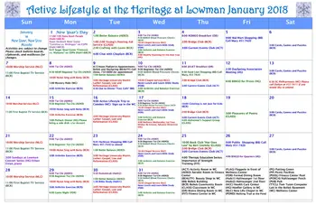 Activity Calendar of Heritage at Lowman, Assisted Living, Nursing Home, Independent Living, CCRC, Chapin, SC 5