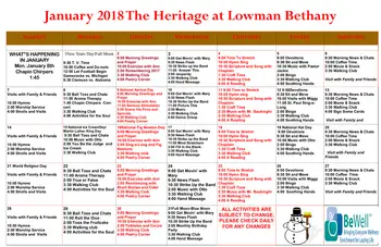 Activity Calendar of Heritage at Lowman, Assisted Living, Nursing Home, Independent Living, CCRC, Chapin, SC 7