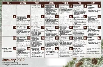 Activity Calendar of Cottage Grove, Assisted Living, Nursing Home, Independent Living, CCRC, Cedar Rapids, IA 1
