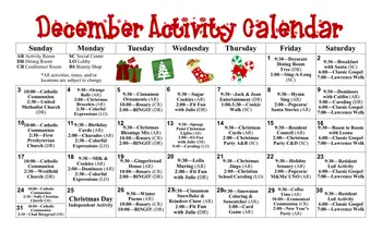Activity Calendar of St. Francis Manor & Seeland Park, Assisted Living, Nursing Home, Independent Living, CCRC, Grinnell, IA 1