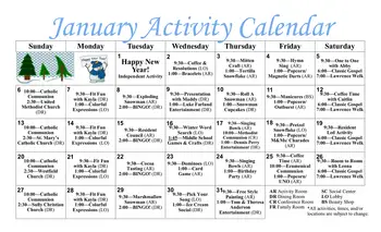 Activity Calendar of St. Francis Manor & Seeland Park, Assisted Living, Nursing Home, Independent Living, CCRC, Grinnell, IA 2