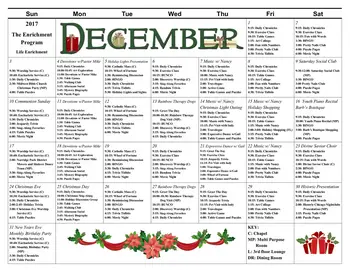 Activity Calendar of Central Baptist Village, Assisted Living, Nursing Home, Independent Living, CCRC, Norridge, IL 1