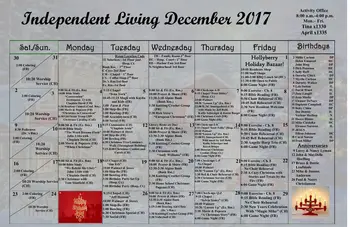 Activity Calendar of Fairhaven Christian Retirement Center, Assisted Living, Nursing Home, Independent Living, CCRC, Rockford, IL 1