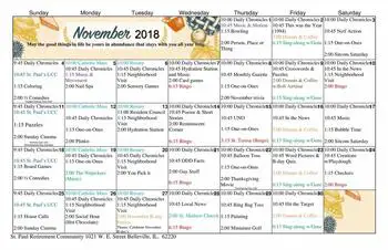 Activity Calendar of St. Paul's Senior Community, Assisted Living, Nursing Home, Independent Living, CCRC, Belleville, IL 2