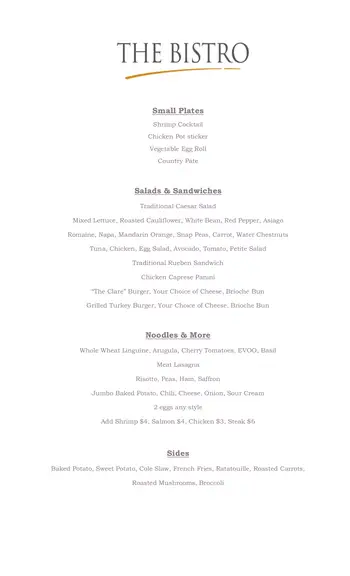 Dining menu of The Clare, Assisted Living, Nursing Home, Independent Living, CCRC, Chicago, IL 2