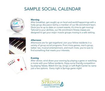 Activity Calendar of The Springs at Monarch Landing, Assisted Living, Nursing Home, Independent Living, CCRC, Naperville, IL 1