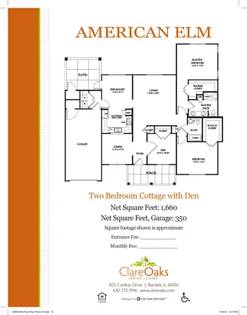 Floorplan of Clare Oaks, Assisted Living, Nursing Home, Independent Living, CCRC, Bartlett, IL 2
