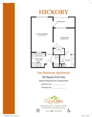 Floorplan of Clare Oaks, Assisted Living, Nursing Home, Independent Living, CCRC, Bartlett, IL 4