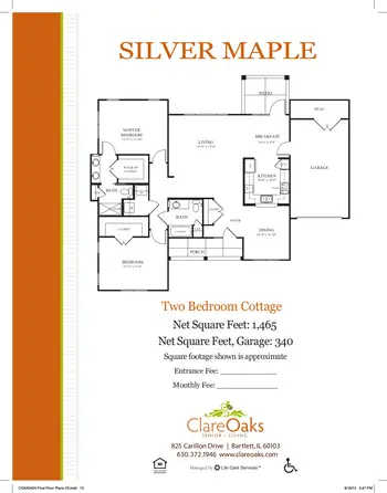 Floorplan of Clare Oaks, Assisted Living, Nursing Home, Independent Living, CCRC, Bartlett, IL 10