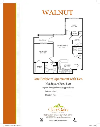 Floorplan of Clare Oaks, Assisted Living, Nursing Home, Independent Living, CCRC, Bartlett, IL 12