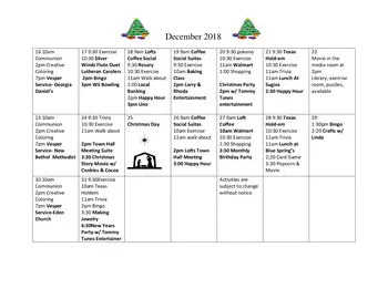 Activity Calendar of Eden Village, Assisted Living, Nursing Home, Independent Living, CCRC, Glen Carbon, IL 7