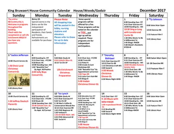Activity Calendar of King-Bruwaert House, Assisted Living, Nursing Home, Independent Living, CCRC, Burr Ridge, IL 3