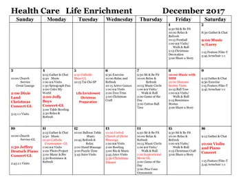 Activity Calendar of King-Bruwaert House, Assisted Living, Nursing Home, Independent Living, CCRC, Burr Ridge, IL 1