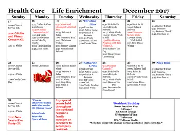 Activity Calendar of King-Bruwaert House, Assisted Living, Nursing Home, Independent Living, CCRC, Burr Ridge, IL 2