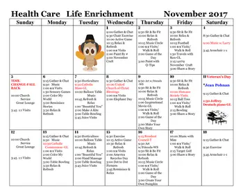 Activity Calendar of King-Bruwaert House, Assisted Living, Nursing Home, Independent Living, CCRC, Burr Ridge, IL 13
