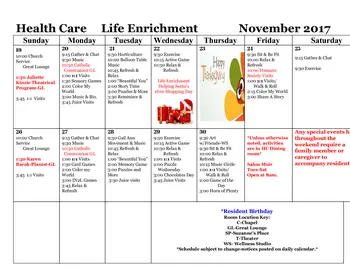 Activity Calendar of King-Bruwaert House, Assisted Living, Nursing Home, Independent Living, CCRC, Burr Ridge, IL 14