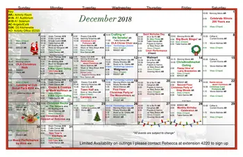 Activity Calendar of Our Lady of Angels, Assisted Living, Nursing Home, Independent Living, CCRC, Joliet, IL 2
