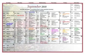 Activity Calendar of Our Lady of Angels, Assisted Living, Nursing Home, Independent Living, CCRC, Joliet, IL 5