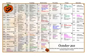 Activity Calendar of Our Lady of Angels, Assisted Living, Nursing Home, Independent Living, CCRC, Joliet, IL 4