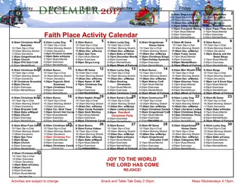 Activity Calendar of Prairieview Lutheran Homes, Assisted Living, Nursing Home, Independent Living, CCRC, Danforth, IL 1