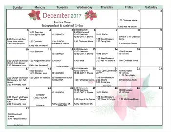Activity Calendar of Prairieview Lutheran Homes, Assisted Living, Nursing Home, Independent Living, CCRC, Danforth, IL 2