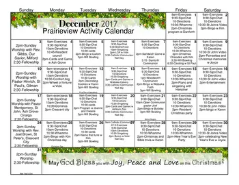 Activity Calendar of Prairieview Lutheran Homes, Assisted Living, Nursing Home, Independent Living, CCRC, Danforth, IL 3