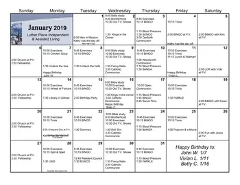 Activity Calendar of Prairieview Lutheran Homes, Assisted Living, Nursing Home, Independent Living, CCRC, Danforth, IL 5