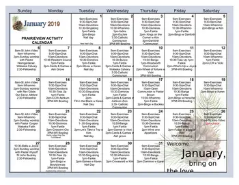 Activity Calendar of Prairieview Lutheran Homes, Assisted Living, Nursing Home, Independent Living, CCRC, Danforth, IL 6