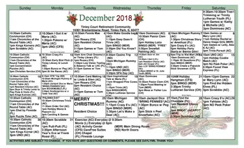 Activity Calendar of Tinley Court, Assisted Living, Nursing Home, Independent Living, CCRC, Tinley Park, IL 2