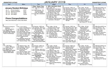 Activity Calendar of Westminster Village, Assisted Living, Nursing Home, Independent Living, CCRC, Bloomington, IL 3