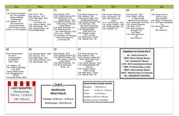 Activity Calendar of Westminster Village, Assisted Living, Nursing Home, Independent Living, CCRC, Bloomington, IL 6