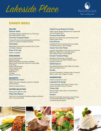 Dining menu of Peace Village, Assisted Living, Nursing Home, Independent Living, CCRC, Palos Park, IL 1
