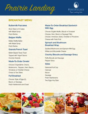 Dining menu of Peace Village, Assisted Living, Nursing Home, Independent Living, CCRC, Palos Park, IL 3