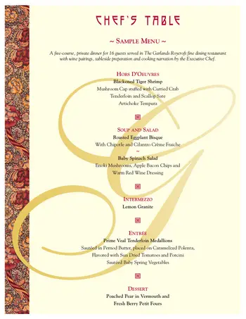 Dining menu of The Garlands, Assisted Living, Nursing Home, Independent Living, CCRC, Barrington, IL 1
