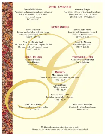 Dining menu of The Garlands, Assisted Living, Nursing Home, Independent Living, CCRC, Barrington, IL 6