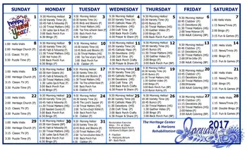 Activity Calendar of The Village at Holiday Healthcare, Assisted Living, Nursing Home, Independent Living, CCRC, Evansville, IN 1