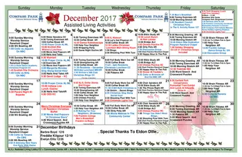 Activity Calendar of Compass Park, Assisted Living, Nursing Home, Independent Living, CCRC, Franklin, IN 2