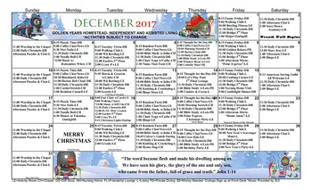 Activity Calendar of Golden Years, Assisted Living, Nursing Home, Independent Living, CCRC, Fort Wayne, IN 1