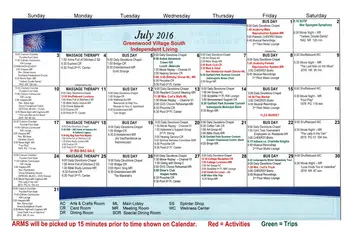 Activity Calendar of Greenwood Village South, Assisted Living, Nursing Home, Independent Living, CCRC, Greenwood, IN 1