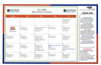 Activity Calendar of Greenwood Village South, Assisted Living, Nursing Home, Independent Living, CCRC, Greenwood, IN 2