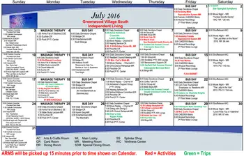 Activity Calendar of Greenwood Village South, Assisted Living, Nursing Home, Independent Living, CCRC, Greenwood, IN 4