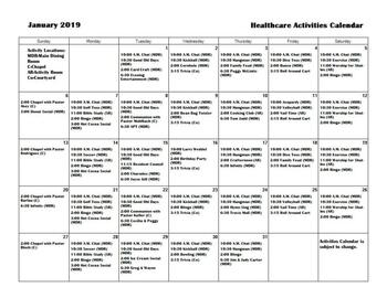 Activity Calendar of Lutheran Community Home, Assisted Living, Nursing Home, Independent Living, CCRC, Seymour, IN 2