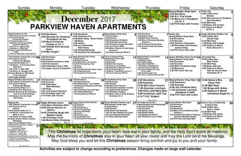 Activity Calendar of Parkview Haven Retirement Community, Assisted Living, Nursing Home, Independent Living, CCRC, Francesville, IN 1