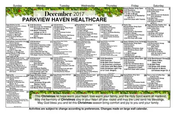 Activity Calendar of Parkview Haven Retirement Community, Assisted Living, Nursing Home, Independent Living, CCRC, Francesville, IN 2