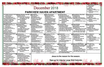 Activity Calendar of Parkview Haven Retirement Community, Assisted Living, Nursing Home, Independent Living, CCRC, Francesville, IN 3