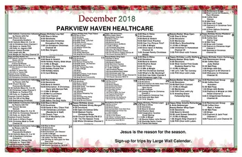 Activity Calendar of Parkview Haven Retirement Community, Assisted Living, Nursing Home, Independent Living, CCRC, Francesville, IN 4