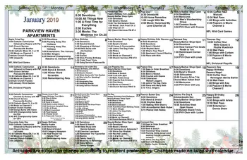 Activity Calendar of Parkview Haven Retirement Community, Assisted Living, Nursing Home, Independent Living, CCRC, Francesville, IN 5