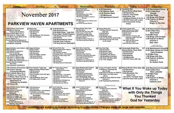 Activity Calendar of Parkview Haven Retirement Community, Assisted Living, Nursing Home, Independent Living, CCRC, Francesville, IN 7