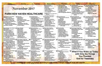 Activity Calendar of Parkview Haven Retirement Community, Assisted Living, Nursing Home, Independent Living, CCRC, Francesville, IN 8