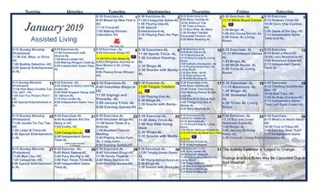 Activity Calendar of River Terrace Retirement Community, Assisted Living, Nursing Home, Independent Living, CCRC, Bluffton, IN 1